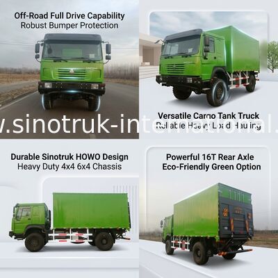 SINOTRUK zware vrachtwagen met 4X4 LHD-aandrijving, 5000*2300*2300 mm vrachttank en 16 ton achterasvermogen voor het trekken van zware lading