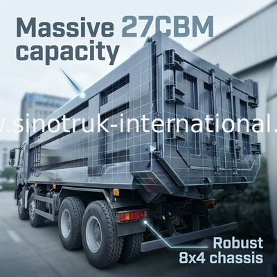 400 pk voor zware ladingen, 27 CBM voor meer vracht: Grijze 8x4 dumptruck