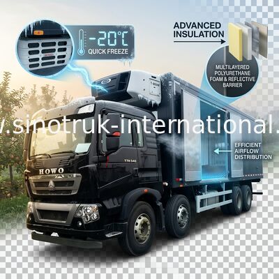 De Vrachtwagen van de het Bevroren Voedsellevering van HOWO T5G LHD 8×4 40 Ton Laag Energieverbruik