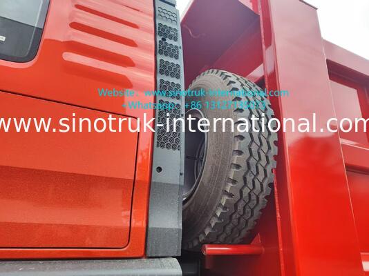 Hoog efficiënte 6×4 HOWO TX Tipper Truck. Rood lichaam, 400 pk motor, 20 CBM container, 60 ton zwaar vervoer.