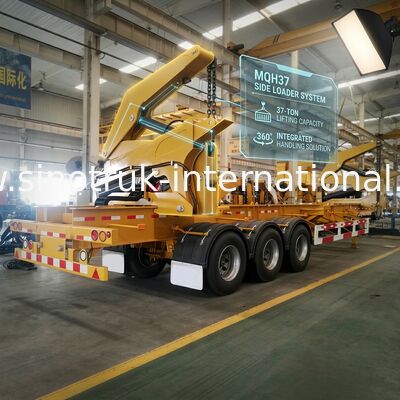 Gele 40ft Vrachtwagen Opgezette Kraan 3 Aanhangwagen van de de Containervrachtwagen van de As de Zelflading
