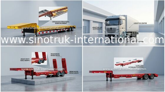 Vrachtwagen 12000*3000*6mm van de hoog rendement Semi Lage Flatbed Aanhangwagen 2 Assen 50 Ton