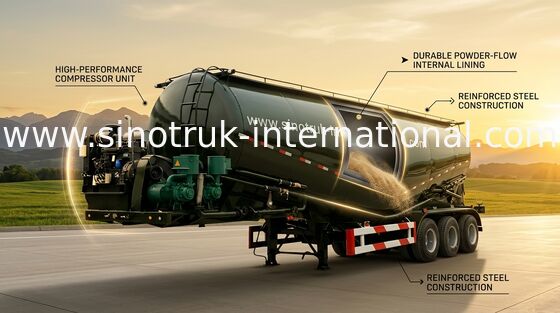 Semi de Vrachtwagenaanhangwagen van de poeder Materiële Tank, Aanhangwagen van de de Motor de Semi Tractor van 48000L Weichai