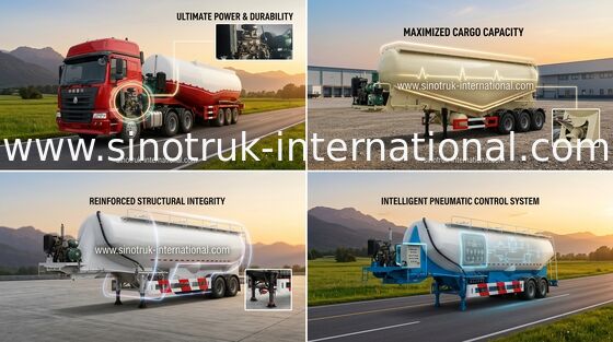 SINOTRUK 3 As 48500 van de Bulk Semi de Aanhangwagenliter Vrachtwagen van de Cementtank de capaciteit van de 50 - 80 tonlading