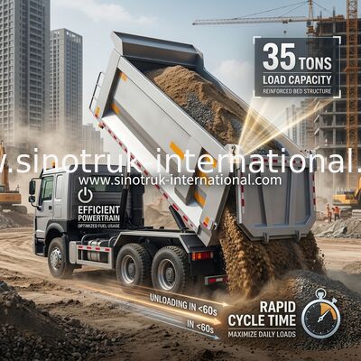 SINOTRUK HOWO 371HP 8X4 Tipper Dump Truck Constructie Oude voorzijde Militaire bumper voor mijnbouwgebieden Twee waarschuwingslichten U-type container