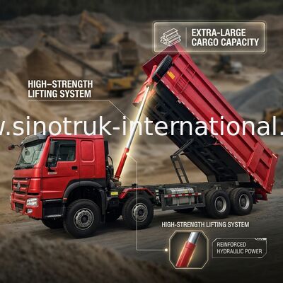 HOWO 12 wielen Sinotruk 8X4 dumptruck 400 pk voor mijnbouw LHD U type container