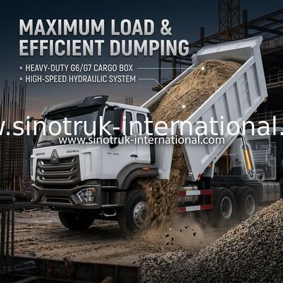 SINOTRUK HOHAN HOWO 380HP LHD Tipper Dump Truck 6X4 Patroonvormige Cargo Box