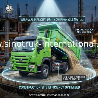 Sinotruk Howo Tipper Dump Truck 380HP 6 × 4 U-vorm Cargo Body Groen Kleur
