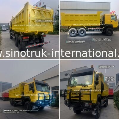 Sinotruk Howo Tipper Dump Truck 6 × 6 met vierwielaandrijving met 14,00R20 enkelband 380 pk