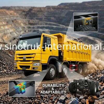 Sinotruk Howo Tipper Dump Truck 12 Wielen 400Hp 8 × 4 Gele Mijnbouw RHD