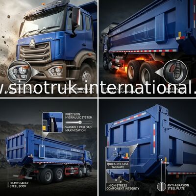 RHD 8×4 10 wielen 380 pk Blauw HOWO Tipper Truck Hoog paardenvermogen