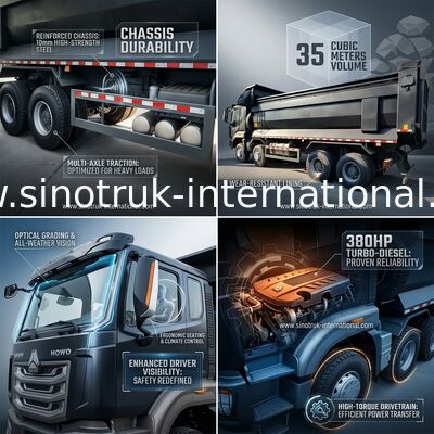RHD 8×4 12 wielen HOWO Tipper Truck 380 pk