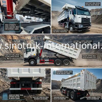 LHD 8×4 12 Wielen Witte HOWO Tipper Dump Truck High Horsepower 371HP