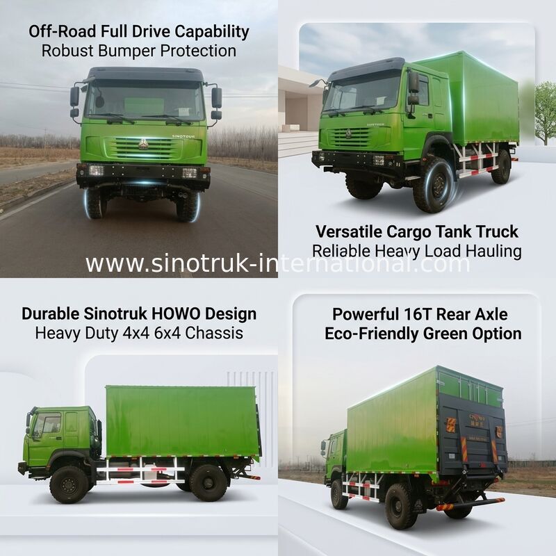 SINOTRUK zware vrachtwagen met 4X4 LHD-aandrijving, 5000*2300*2300 mm vrachttank en 16 ton achterasvermogen voor het trekken van zware lading