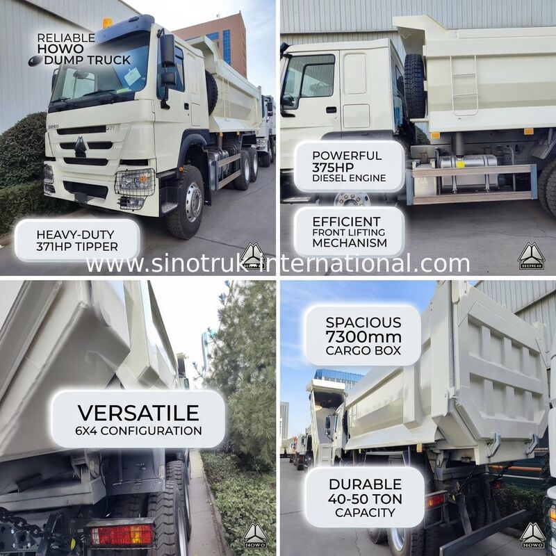 Duurzame HOWO 6×4 371HP 20CBM witte dumper met hoge sterkte stalen carrosserie voor zwaar werk
