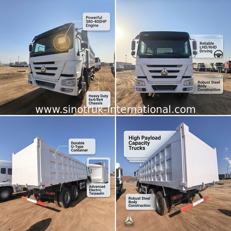 375 paardenkracht dumptruck met een laadvermogen van 40-50 ton en een lengte van 7300 mm
