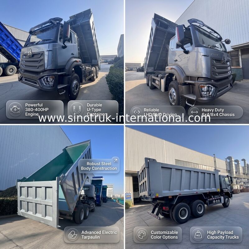 SINOTRUK HOHAN Nieuwe Howo Kipper Dumper Vrachtwagen Middenheffing 6 × 4 RHD Laadbak 19-20CBM Klant-aangepaste kleur Diamant Zilver 400PK