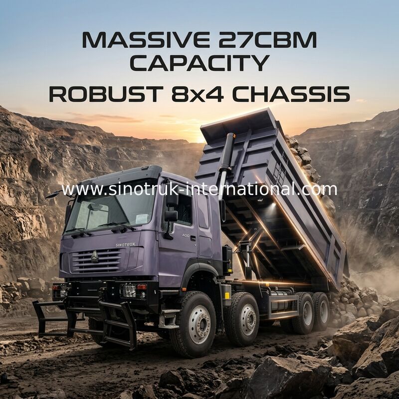 400 pk voor zware ladingen, 27 CBM voor meer vracht: Grijze 8x4 dumptruck