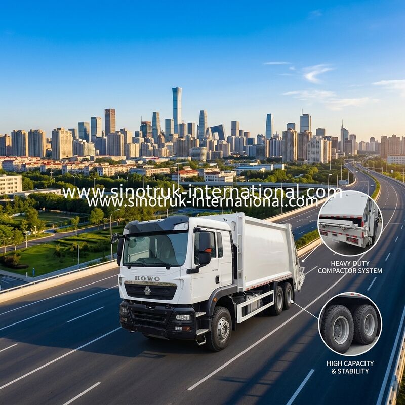 18m3 grote volume compressie vuilniswagen met 371 pk motor en zware banden voor efficiënt afvalbeheer