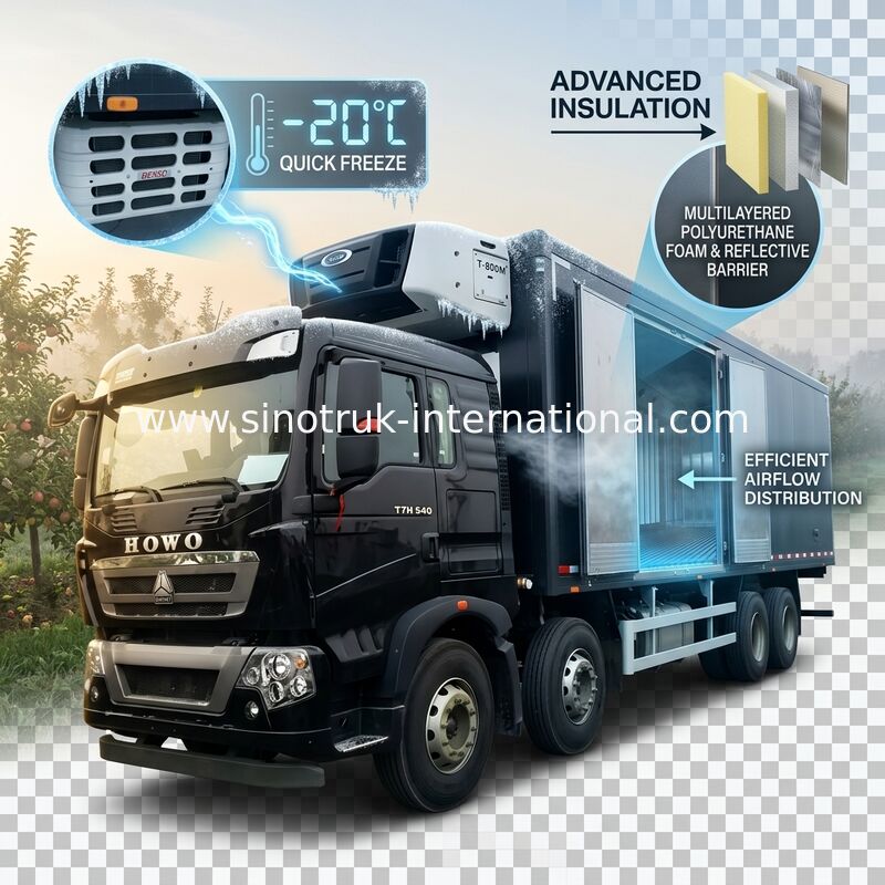 De Vrachtwagen van de het Bevroren Voedsellevering van HOWO T5G LHD 8×4 40 Ton Laag Energieverbruik