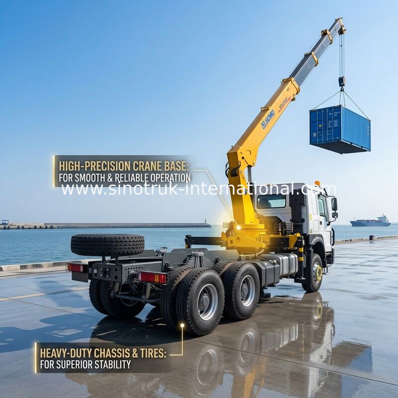 SINOTRUK Truck Mounted Cranes Equipment 12 Tons XCMG Voor het Tillen 6X4 Knuckle Boom Crane Geel, opvallend, Militaire bumper