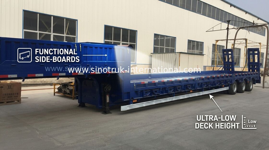 Blauwe Semi de Aanhangwagenvrachtwagen 3 van het Kleuren Hydraulische Vlakke Bed Assen80t Normale Opschorting