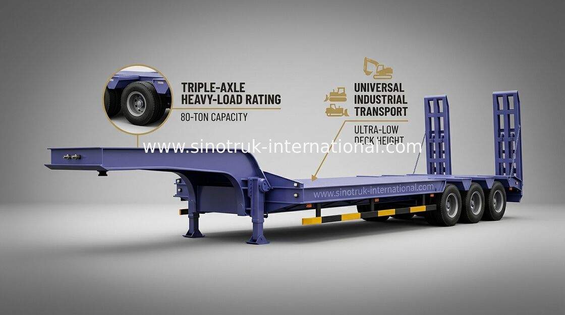 Vrachtwagen 3 Assen 60Tons 15m van de laag-bed Semi Aanhangwagen voor het dragen van bouwmachine
