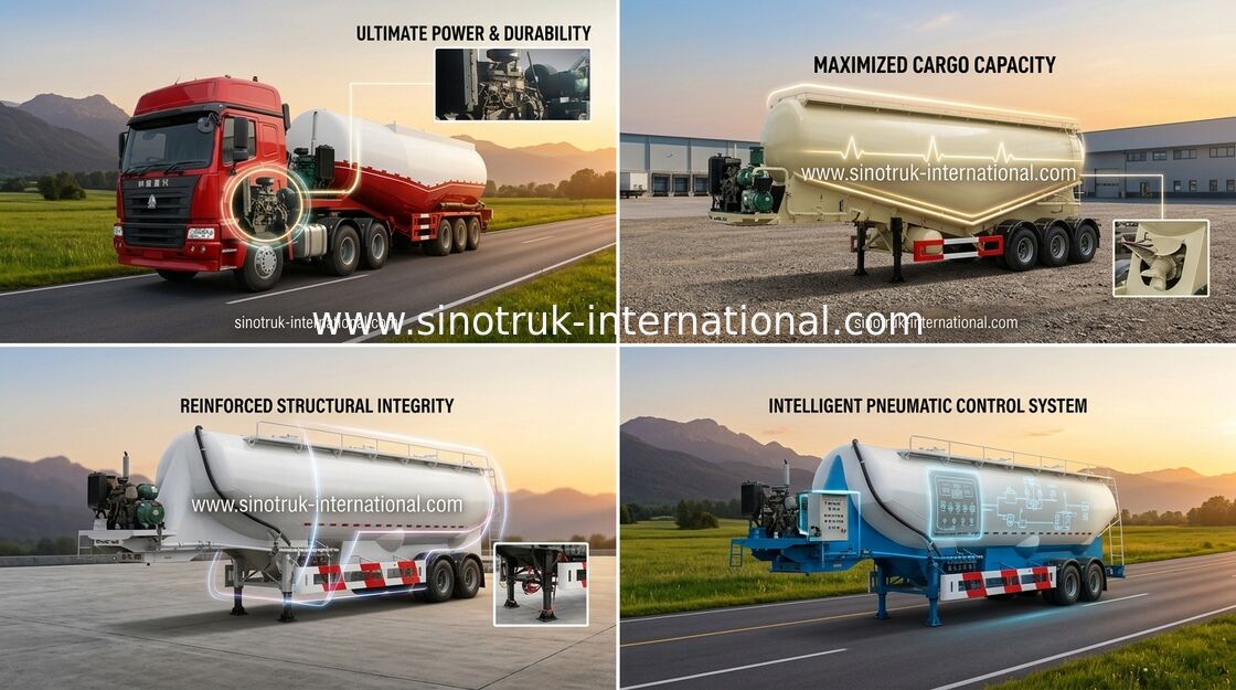 SINOTRUK 3 As 48500 van de Bulk Semi de Aanhangwagenliter Vrachtwagen van de Cementtank de capaciteit van de 50 - 80 tonlading