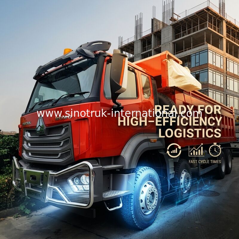 Superlagers HOWO 8×4 Red Tipper. 371 pk krachtig vermogen, 27 CBM grote capaciteit, 80 ‰ 100 ton zwaar transport.