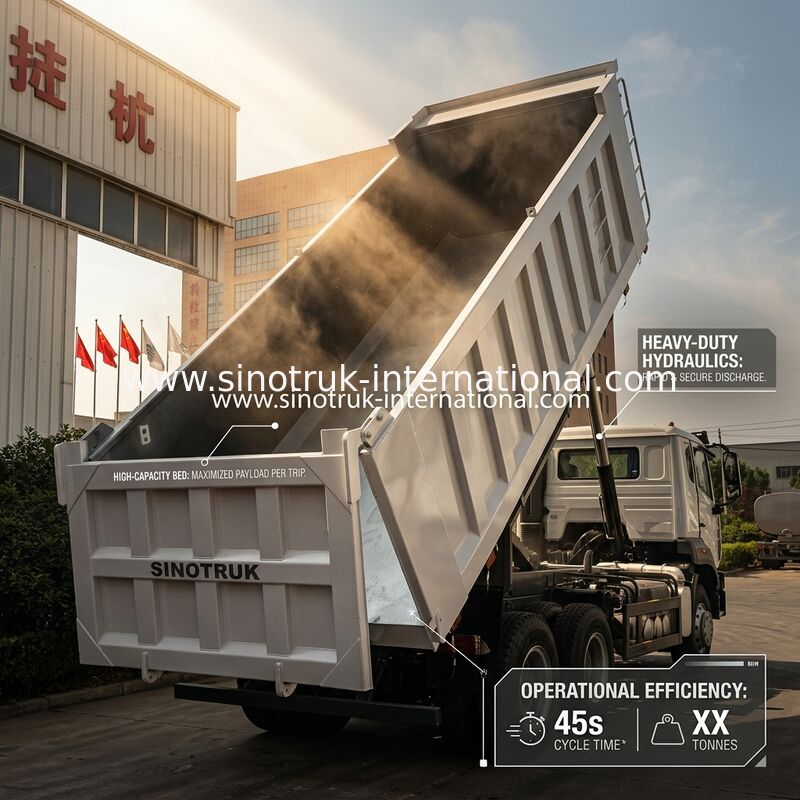 SINOTRUK HOHAN Howo Tipper Dump Truck Midden Lifting Weichai Motor 6 × 4 LHD rechthoekige vrachtbus Wit 19-20CBM