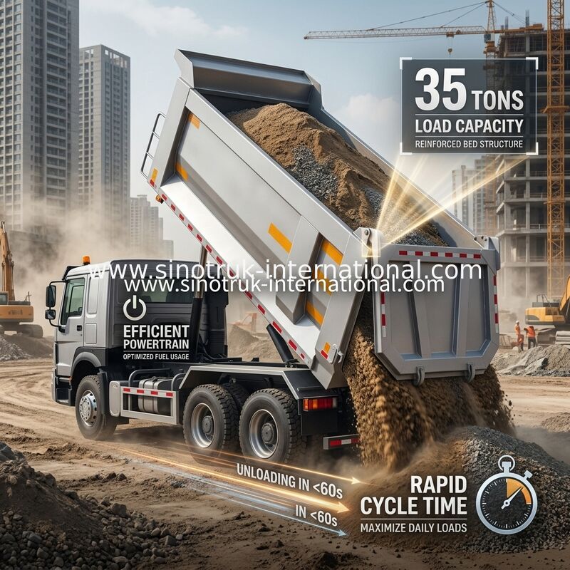 SINOTRUK HOWO 371HP 8X4 Tipper Dump Truck Constructie Oude voorzijde Militaire bumper voor mijnbouwgebieden Twee waarschuwingslichten U-type container
