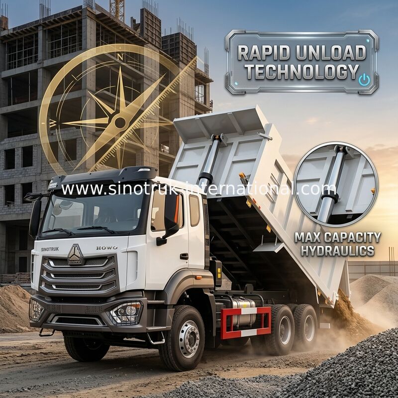 2 Passagiers Sinotruk Hohan Tipper Dump Truck Weichai Motor 6 × 4 LHD 380HP Met handgeschakeld type
