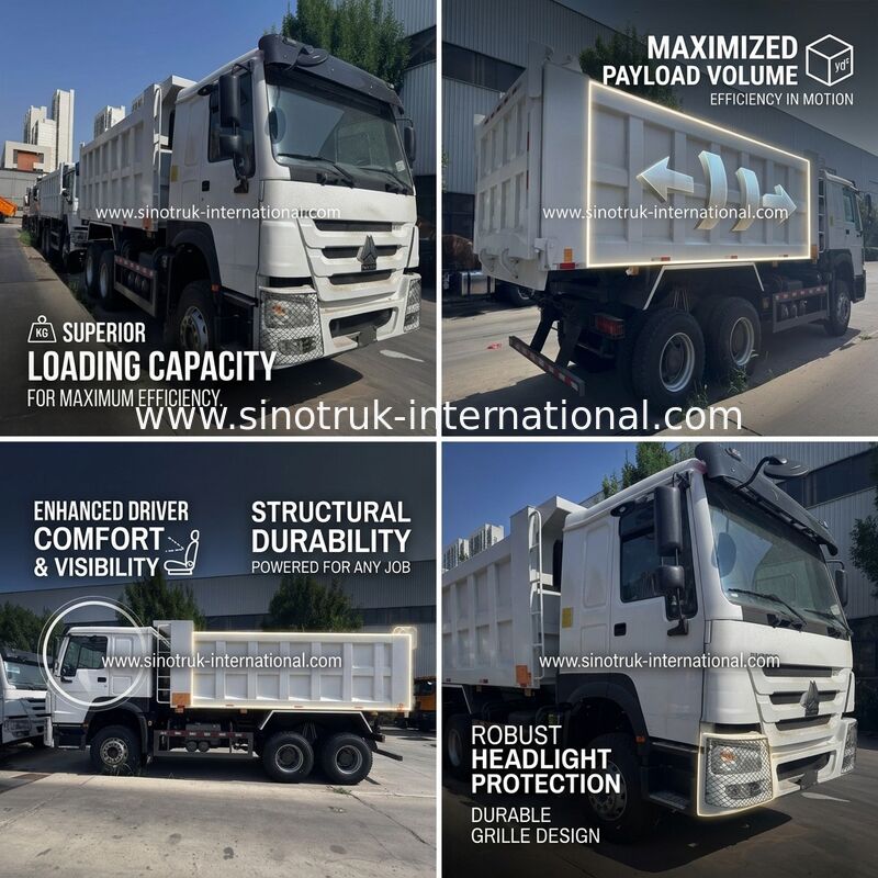 SINOTRUK Motor 371PK 6 × 4  LHD HOWO Kipperwagen  Wit 19-20CBM  Middenheffend