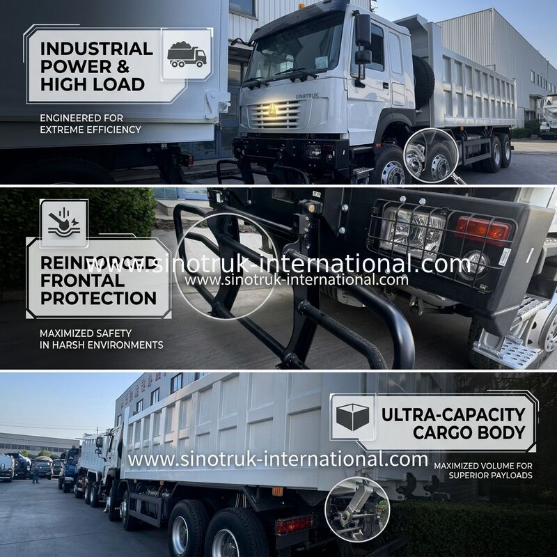 SINOTRUK HOWO 371HP Tipper Dump Truck Constructie Oude voorzijde Militaire bumper voor mijnbouwgebieden