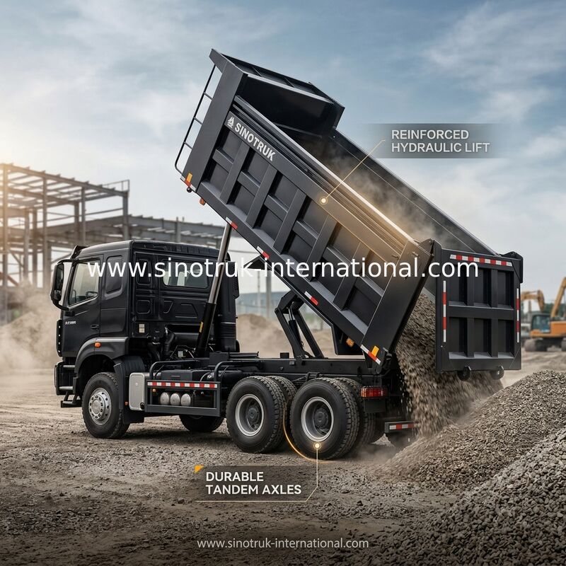 HOWO NX 380HP RHD Black Tipper Dump Truck Met Tarpaulin Flap