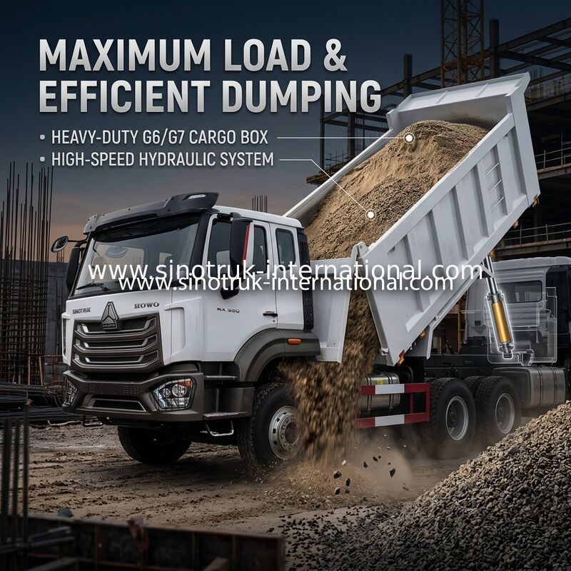 SINOTRUK HOHAN HOWO 380HP LHD Tipper Dump Truck 6X4 Patroonvormige Cargo Box