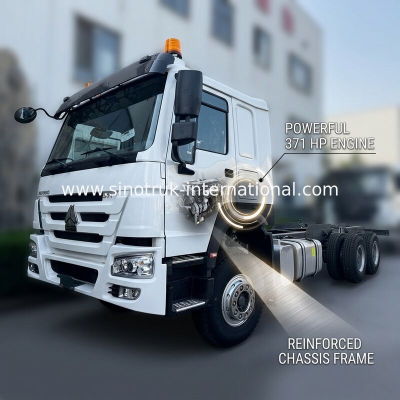 SINOTRUK HOWO Truck Chassis SINOTRUK Motor371HP 6 × 4 RHD Met waarschuwingslicht Gebruikt in dumper Truck Cargo Truck Water Truck
