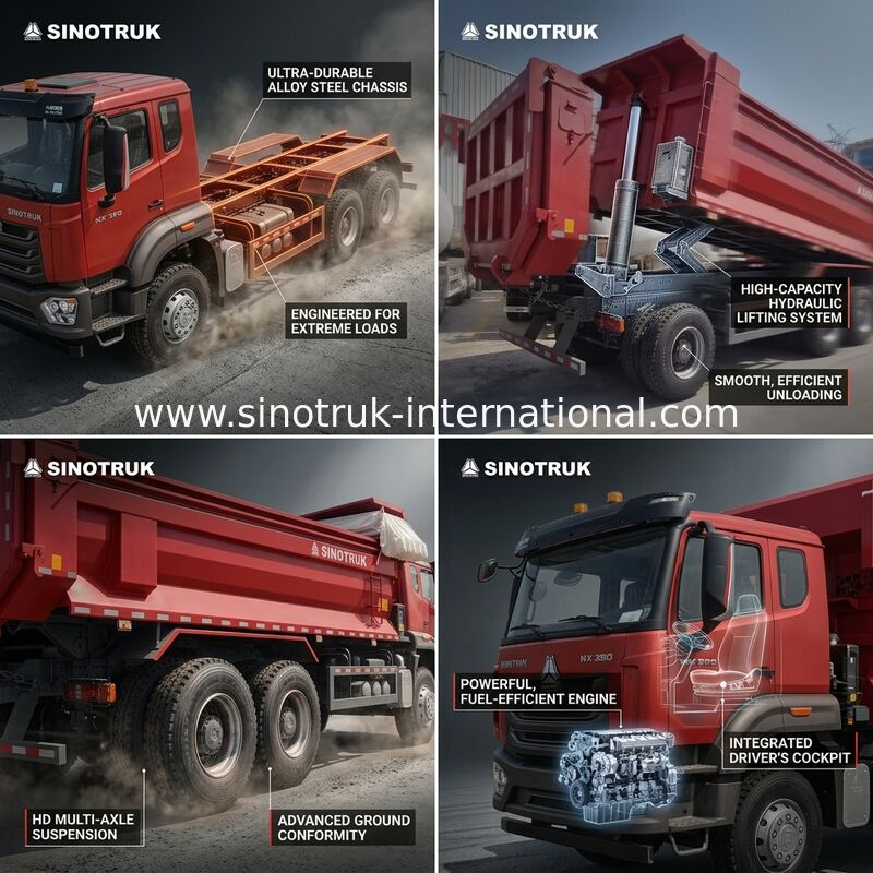 Sinotruk Hohan New Howo Tipper Dump Truck N7 8 × 4 12 Wielen 380HP Lhd of Rhd Met Tarpaulin U-type container
