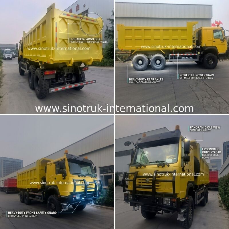 Sinotruk Howo Tipper Dump Truck 6 × 6 met vierwielaandrijving met 14,00R20 enkelband 380 pk