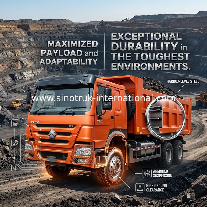 Sinotruk Howo Tipper Dump Truck 400HP 8 × 4 Rhd 12 Wielen Big Tray 7600mm