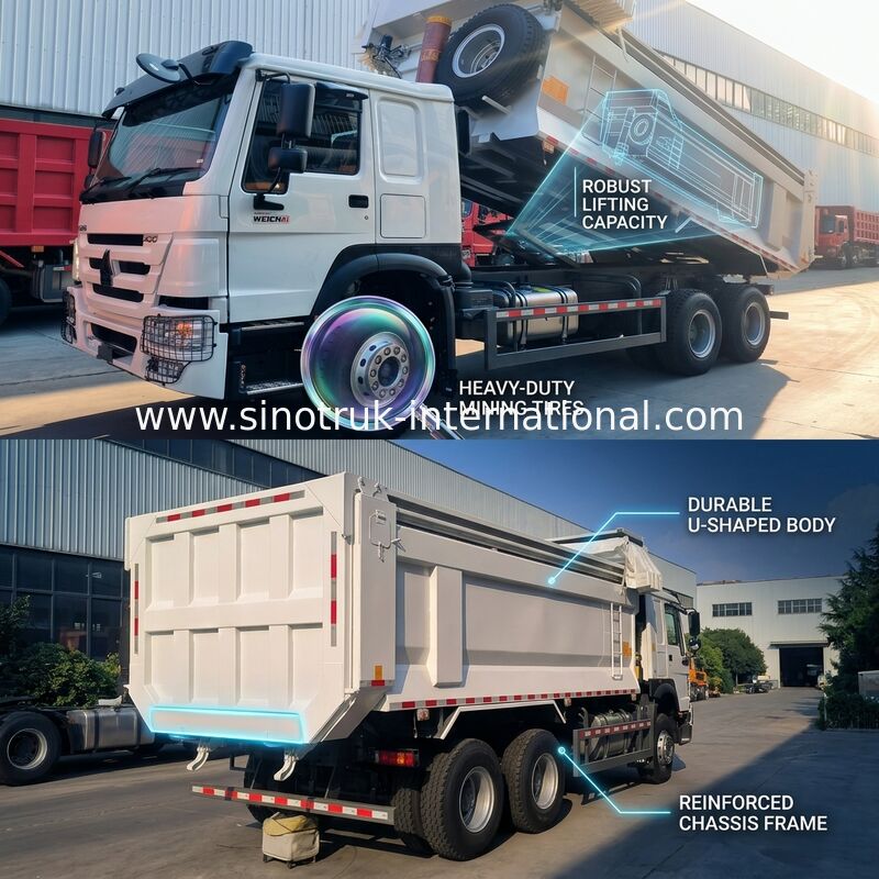 Sinotruk Howo Dump Truck 400 pk 6 × 4 U-vormige bak met automatische traan