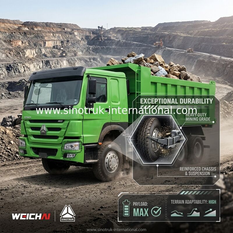 Sinotruk Howo Tipper Dump Truck Weichai 400Hp 6 × 4 Lhd Groen Midden Lifting