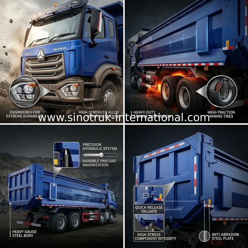 RHD 8×4 10 wielen 380 pk Blauw HOWO Tipper Truck Hoog paardenvermogen