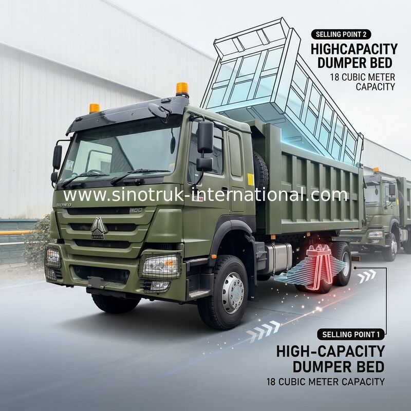RHD 6×4 10 wielen ZZ3257V3847B1R 400 pk Groene HOWO Tipper Truck Hoog paardenvermogen