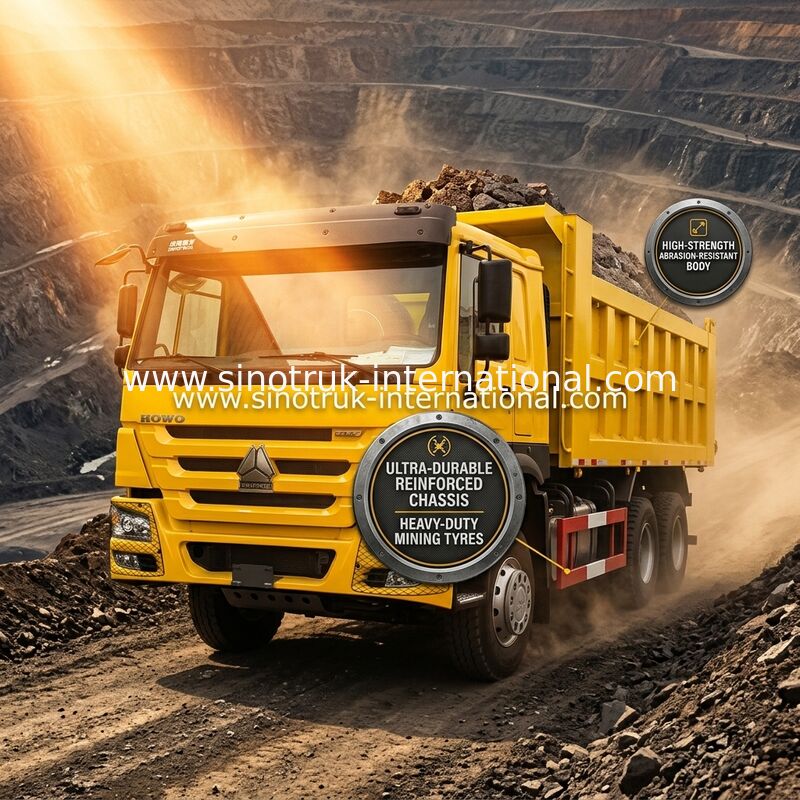 Sinotruk Howo Tipper Dump Truck 10Wheels 400Hp 6 × 4 het Midden Geel Opheffen