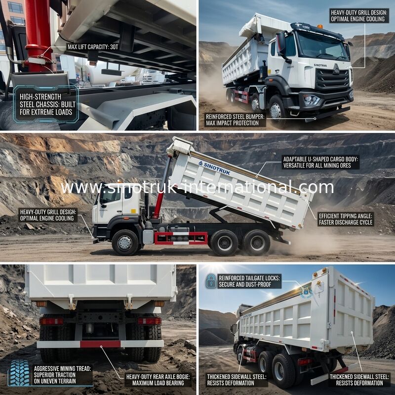 LHD 8×4 12 Wielen Witte HOWO Tipper Dump Truck High Horsepower 371HP