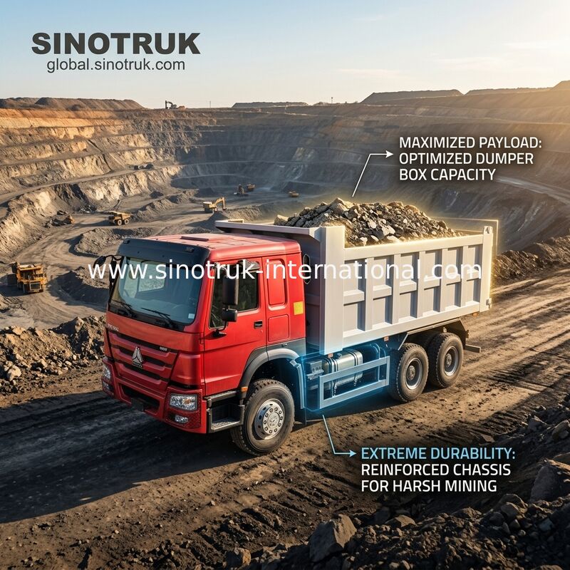 Sinotruk Howo Tipper Dump Truck 400HP 6 × 4 20CBM Front Lifting Hydraulische cilinder
