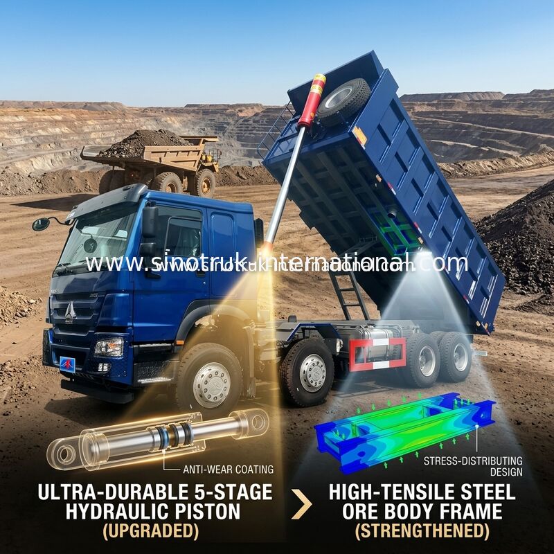 Blauwe de Stortplaatsvrachtwagen van SINOTRUK HOWO LHD 12wheels 8X4 400HP voor Mijnbouw Front Lifting 50Tons