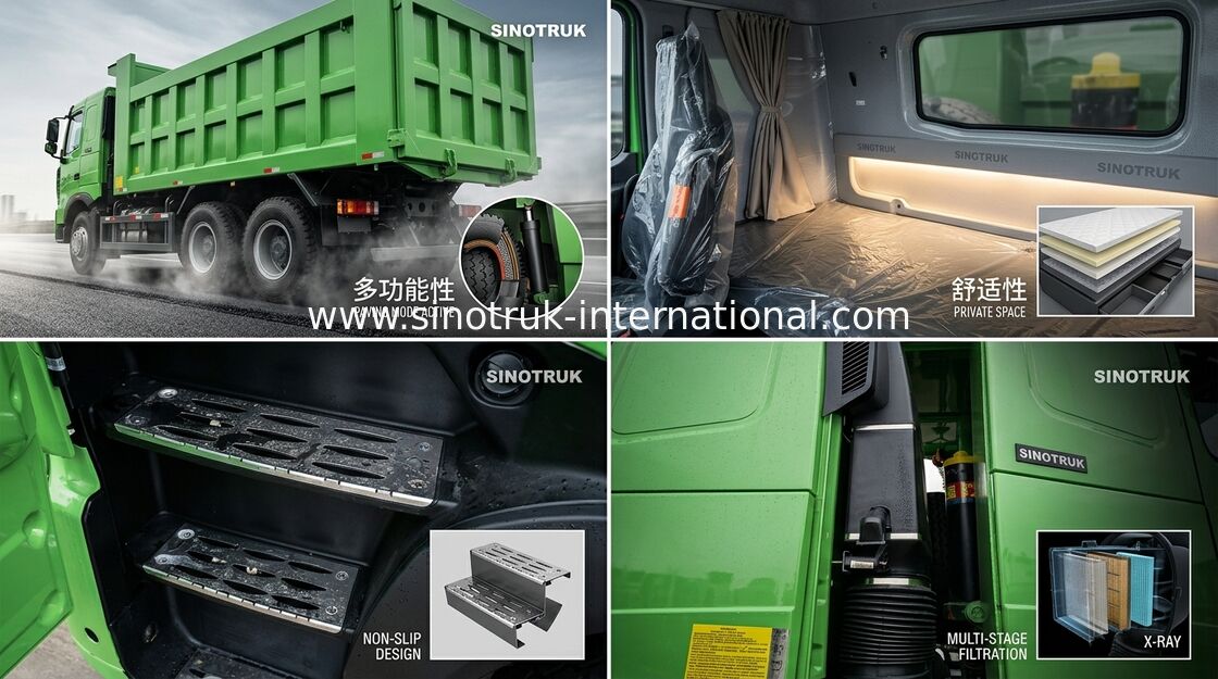 De Voorzijde die van de de Stortplaatsvrachtwagen A7 van SINOTRUK HOWO Hydraulisch Systeem opheffen 30 - 40 Ton van RHD 6X4
