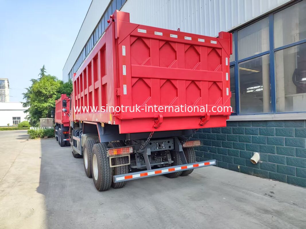 Heavy Duty Red 6*4 Tipper Truck 20 kubieke meter 371 pk motor, 40-50 ton nuttige lading voor mijntransport